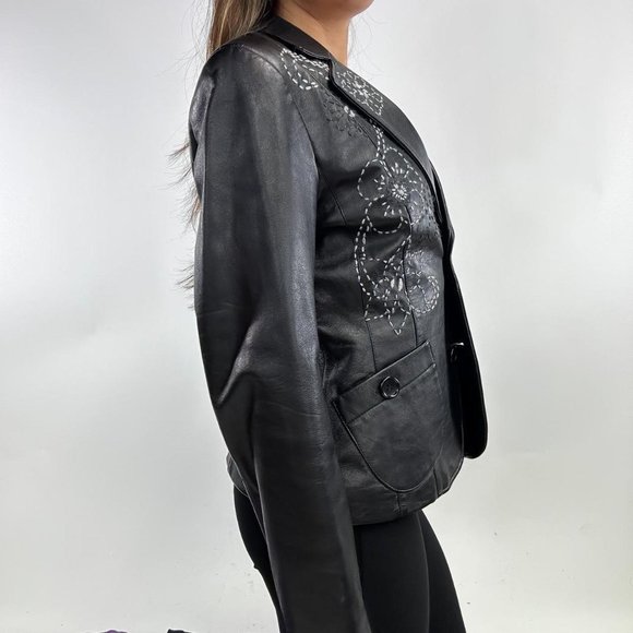 Rare 90s style floral embroidered leather jacket blazer - Picture 2 of 8